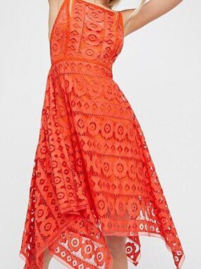 Free People Just Like Honey Coral Orange Lace Dress Size 4